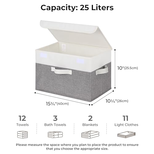 GRANNY SAYS Fabric Storage Boxes, Memory Keepsake Box, Large Storage Bins with Lids, Closet Organizers, Toy Box, Storage Baskets for Shelves, White/Gray, 2-Pack