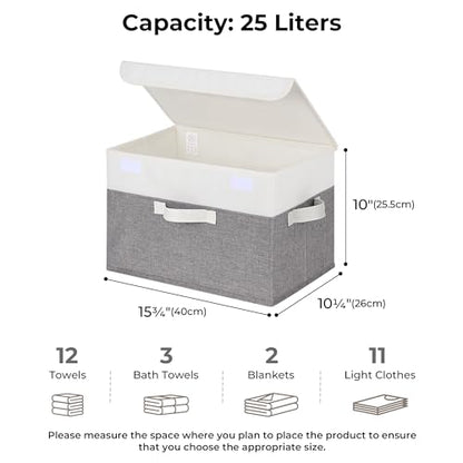 GRANNY SAYS Fabric Storage Boxes, Memory Keepsake Box, Large Storage Bins with Lids, Closet Organizers, Toy Box, Storage Baskets for Shelves, White/Gray, 2-Pack