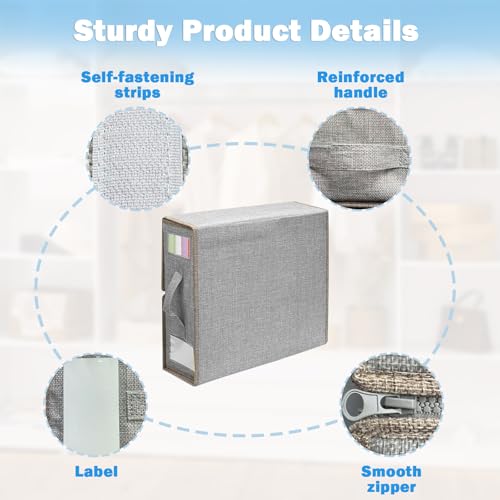 4 Pack Bed Sheet Organizer for Linen Closet, Foldable Sheet Organizers and Storage Containers with Window & Label, Bedding Storage Organizer for Sheets, Duvet Covers, Blankets, Grey