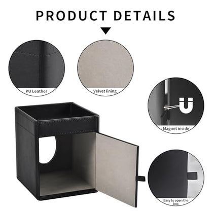Tissue Box Cover Square Tissue Box Holder PU Leather Facial Tissues Organizer with Storage Tray for Bathroom Vanity Bedroom Office Car, Stylish Napkin Caddy Decorative Organizer (Black)