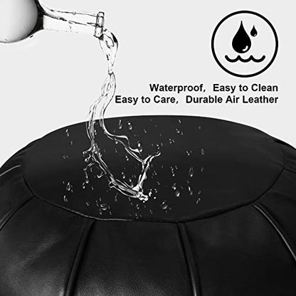 Louis Donné Round Unstuffed Faux Leather Pouf Ottoman Cover, Portable Indoor Outdoor Foot Rest Cover with Invisible Zipper, Sturdy Footstool Cushion Case for Home Patio Balcony Daily Use, Cover Only