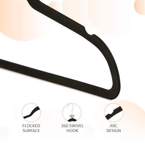 Amazon Basics Slim Velvet Non-Slip Space Saving Suit Clothes Hangers for Closet Organization, Black/Silver, 30-Pack