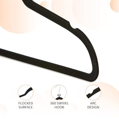 Amazon Basics Slim Velvet Non-Slip Space Saving Suit Clothes Hangers for Closet Organization, Black/Silver, 30-Pack