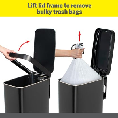 Glad Slim Trash Can with Clorox Odor Protection - Narrow Kitchen Garbage Bin with Soft Close Lid, Step On Foot Pedal and Waste Bag Roll Holder, Black, 12 Gallon/45 Liter