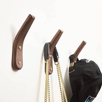Wood Hooks Wall Mounted Minimalist Natural Real Walnut (2 Pack) | Easy Install, Hanging Towel Hat Coat Bag Cap Clothes Robe, Bathroom, Entryway, Mid Century Modern, Rustic, Boho, Decor