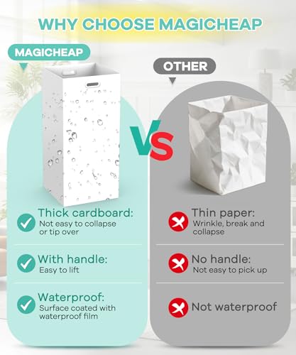 4 Pack 30 Gallon Disposable Trash Cans, 30" H x 14" W x 14" D, White | With Handle, Extra Large, Collapsible, Thick Recycled Cardboard,Recycling Bins for Parties Events Camping