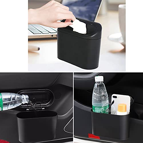 Car Trash Can Bin with Lid - 2 Packs Universal Black Vehicle Mini Leakproof Garbage Can Bin with 40pcs Trash Bags Car Organizers and Storage for Front Back Seat Accessories for Auto Office Home