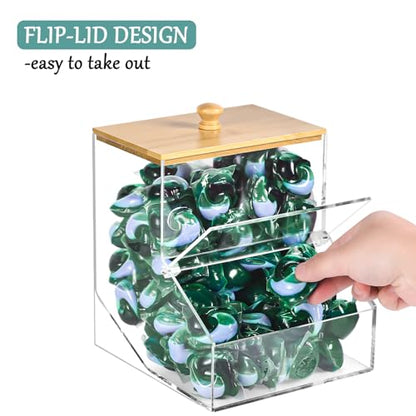 0.835GAL Large Acrylic Laundry Pods Container BY VEGEVIGI, Dishwasher Pods Holder Dispenser With Lid, Laundry Room Organization And Storage
