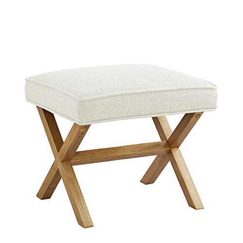 Small Ottoman Foot Rest, Mid-Century Modern X Squa... (Ivory)