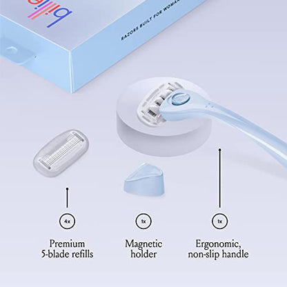 Billie Razors for Women, Cool Blue - 1 Handle, 4 Refills & Magnetic Holder