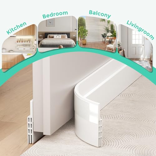 Hojoy Under Door Draft Stopper, Door Weather Stripping Door Seal, 2 Pack | Cuttable strong adhesive silicone door draft stopper for blocking air loss, noise, dust and bug with installation tips