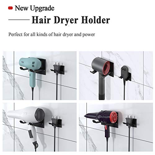 Self Adhesive Hair Dryer Holder Wall Mounted | Adhesive Bathroom Hair Blow Dryer Rack, Organizer Compatible with Supersonic Hair Dryers, Black