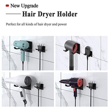 Self Adhesive Hair Dryer Holder Wall Mounted | Adhesive Bathroom Hair Blow Dryer Rack, Organizer Compatible with Supersonic Hair Dryers, Black