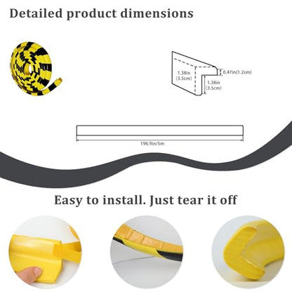 Wall Edge Corner Guards 196.9in (5m), Yellow & Black Foam Protector Padding with Self Adhesive Backing for Garage Walls, Shelves, Corners & Equipment Protection