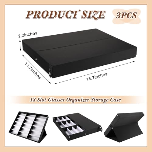 Soaoo 3 Pcs 18 Slot Sunglasses Organizer Storage Holder Eyeglasses Display Case Tray with Stand Fabric Lined Jewelry Storage Box