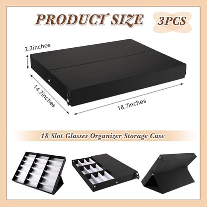 Soaoo 3 Pcs 18 Slot Sunglasses Organizer Storage Holder Eyeglasses Display Case Tray with Stand Fabric Lined Jewelry Storage Box