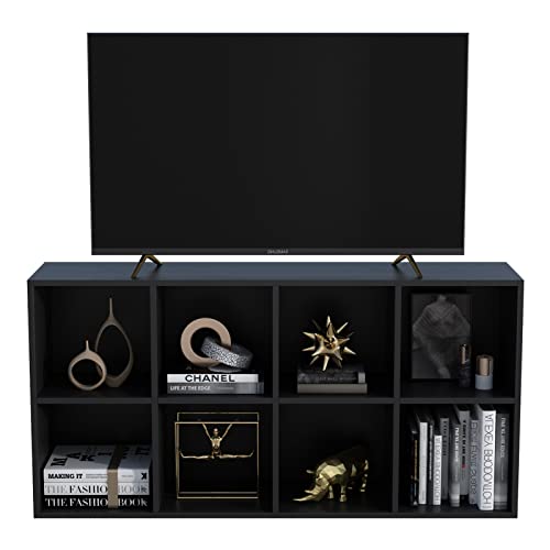 8-Cube Storage Shelf Bookcase, Black | Wooden 4-Tier Open Bookshelf, Fits 11×11" Bins, Vertical or Horizontal Use, Full Back Panels, For Home Office