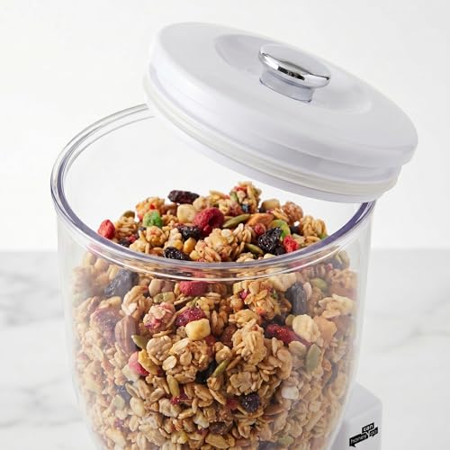 Zevro Indispensable Single Dry Food Dispenser – Countertop Cereal Dispenser with Portion Control, 17.5 oz Capacity, Airtight BPA-Free Food Storage, White/Chrome