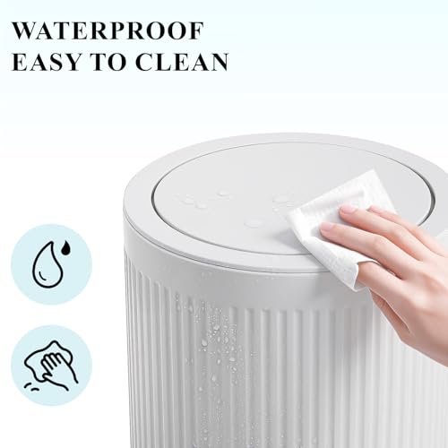 Small Bathroom Trash Can with Lid 2.1 Gallon Plastic Garbage Can White | Sturdy Stylish Decor Trash Bin with Trash Bags Round Wastebasket with Pop-Up Lid for Kitchen Bedroom Office College Dorm