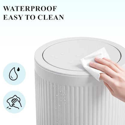 Small Bathroom Trash Can with Lid 2.1 Gallon Plastic Garbage Can White | Sturdy Stylish Decor Trash Bin with Trash Bags Round Wastebasket with Pop-Up Lid for Kitchen Bedroom Office College Dorm