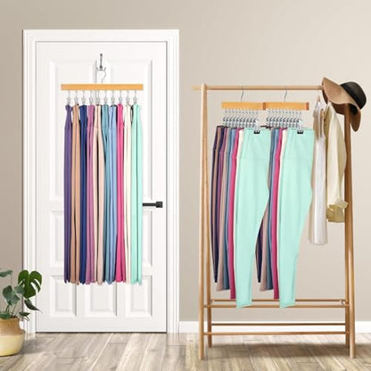 Legging Organizer for Closet, Pants Hangers with Clips Holds 20 Leggings, Jeans, Hats, Shorts, Socks, 360° Rotating Space Saving Hanging Clothes Organizer for Closet Organizers and Storage 4Pcs Wood