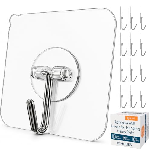 Adhesive Wall Hooks for Hanging Heavy Duty 22 lbs... (Transparent)