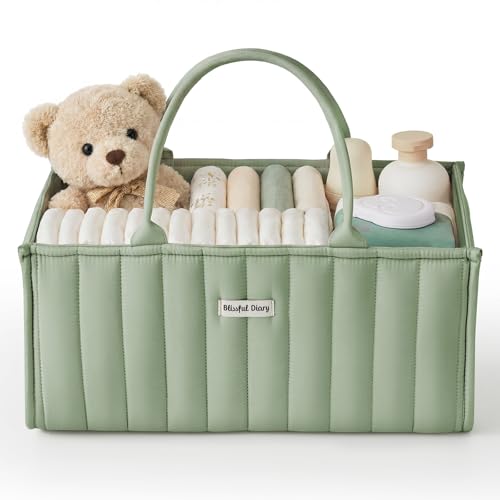 Baby Diaper Caddy Organizer, Stylish Storage Baske... (Sage Green | Polyester)