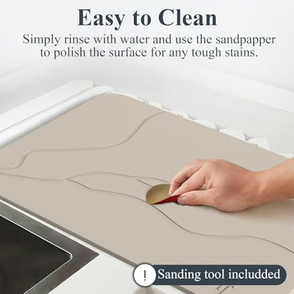 Extra Large Stone Bath Mat 30 x 20 in, 5-Piece, Bath Stone mat for Bathroom Natural Diatomaceous Earth Bath Mat, Stone Shower mat for Kitchen/Bathroom, (Light Grey-Sculpted)