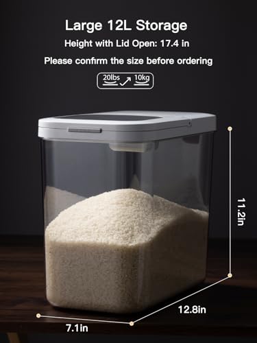 20-25 lbs Rice Dispenser with measuring spoon - Rice Container | 11.4Qt/12L Large Airtight Food Storage Rice Container for Cereal, Flour - BPA-Free PET, Slim Space-Saving
