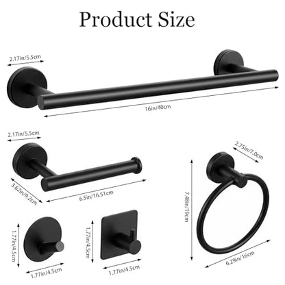 Tudoccy 10-Piece Matte Black Bathroom Hardware Set, 16in SUS304 | Wall-mounted Towel Racks, Hand Towel Holder For Bathroom Decor, Rustproof Stainless Steel Construction