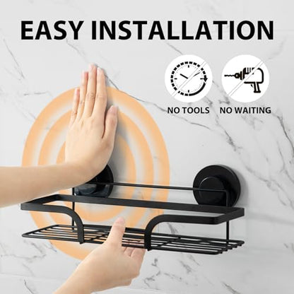 2 Pack Shower Caddy Suction Cup, Shower Shelves for Inside | Rustproof Bathroom Storage, NO Drill Bathroom Organizer, Heavy Duty Storage Basket, Black Shower Caddies, Metal Shower Shelf