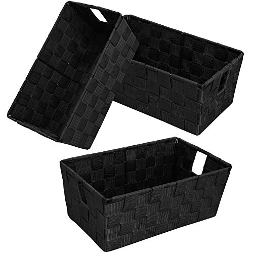 Woven Black Storage Baskets Shelf Tote Boxes Conta... (Alloy Steel)