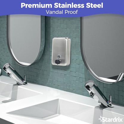 Stardrix Heavy Duty Stainless Steel Wall Mount Soap Dispenser, 1100ml/37oz, with Corrosion Proof Lining and Anti-Leak Pump for Commercial & Home Bathroom Kitchen(Vertical)