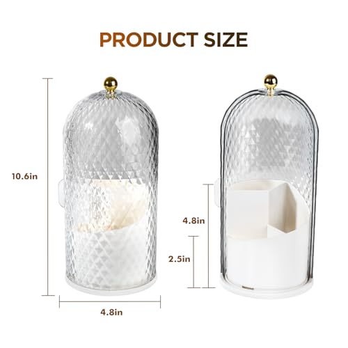 3 Slots Rotating Toothbrush Holders with Lid for Bathroom | Coverd Tooth Brush Holders for Countertop, Concealed Makeup Brush Holder, Toothpaste Holder-White