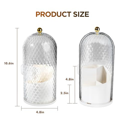 3 Slots Rotating Toothbrush Holders with Lid for Bathroom | Coverd Tooth Brush Holders for Countertop, Concealed Makeup Brush Holder, Toothpaste Holder-White