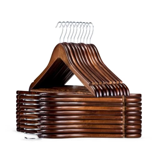 HOUSE DAY Premium Wooden Hangers 30 Pack, 17.5" Smooth Wood Clothes Hangers | with Non-Slip Pants Bar, Shoulder Notches, 360° Swivel Hook for Suits, Coats, Shirts and Dresses, Walnut