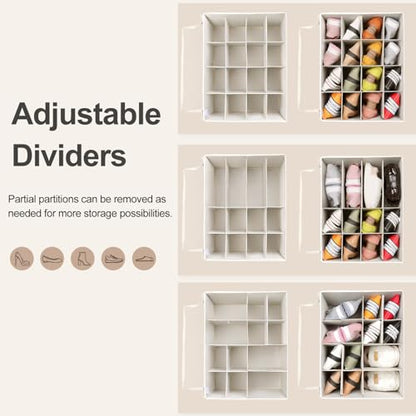 Shoe Organizer for Closet, Foldable Shoe Box with Adjustable Dividers and Clear Cover, Space Saving Shoe Storage Organizer Cabinet with Reinforced Handles, Fits 16 Pairs, Beige TP09Y
