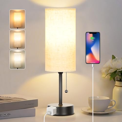 Bedside Table Lamp for Bedroom,Small Lamps for Nig... (Black | Metal)