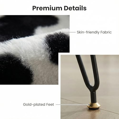 Teddy Storage Ottoman, Flip Top Vanity Stool, Cow | Soft teddy fabric, hidden storage, padded seat, sturdy metal legs, adjustable feet for vanity, bedroom, or dressing area.