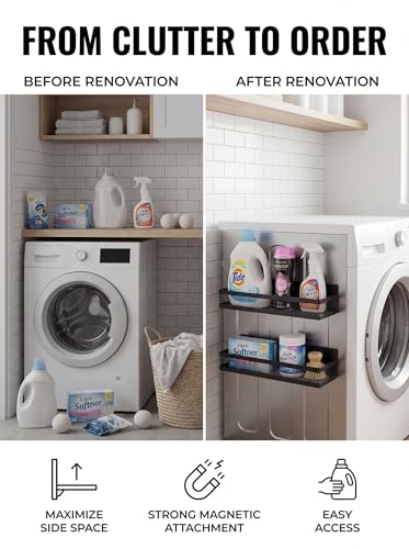 Deloban 2 Pack Magnetic Laundry Organizer [Space Saving Storage] | Washer Dryer Side Shelf , Strong Magnet Rack for Washing Machine, Refrigerator, Kitchen Pantry