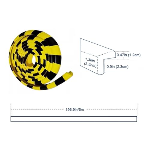 Wall Edge Corner Guards, 196.9in/5m Yellow Black Safety Bumpers, Self-Adhesive Foam Protector Padding, Warehouse Racks, Shelves, Garage & Equipment Protection (1, Yellow+Black, 196.5in/5m)
