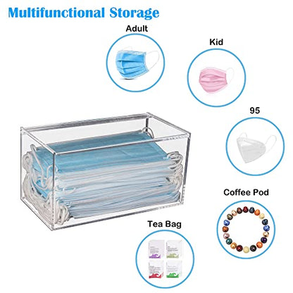 Face Mask Dispenser with Hinged Lid, Countertop Acrylic Mask Storage Box Holder Transparent Dust-Proof Mask Storage Case Container for Home Office Car, Clear