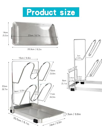 YQh Pot Lid Holder, Two-Compartment Stainless Steel Cooking Rack, Spoon Rest with Lid Holder, Spatula Holder for Counter, Stove Top Shelf Spoon and Lid Rest, Pot Lid Organizer