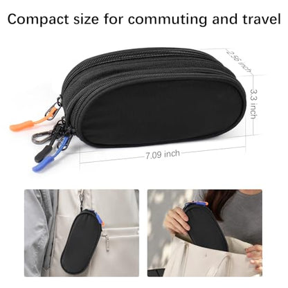 Eyeglasses Case for 3 Pairs, Multi Sunglasses Travel Organizer Pouch with Keychain Clip Zipper Closure for Men Women