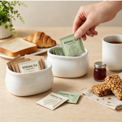 Dicunoy Set of 6 Sugar Packet Holder, Ceramic Sugar Caddy for Sweetener, Classic Restaurant White Tea Bag Organizer Bowl Storage Dish for Coffee Bar, Home