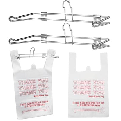 Lounsweer 2 Pcs Plastic Grocery Bag Holder with 50 Pcs Bags, T-shirt Sack Organizer Rack Hanging Holder, Storage Organization Accessories for Grocery Store Supermarket Restaurant Business