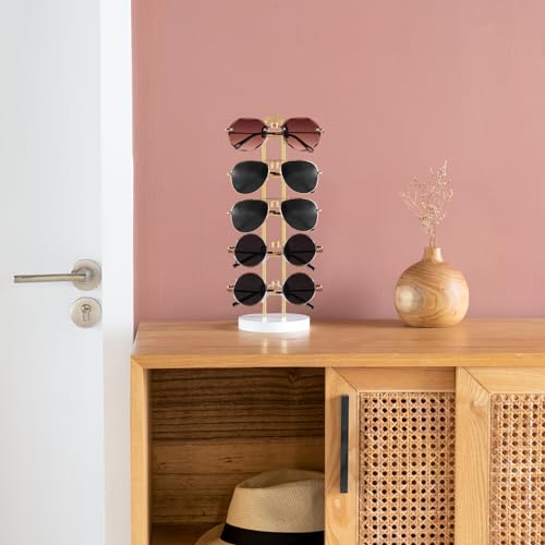 Mkono Sunglass Holder Organizer, Metal Glasses Stand Display Storage 1 Pack | Space-Saving, Holds 5 Eyewear Pairs, Easy Access, Easy to Assemble, for Table Desk Countertop Dresser Bedroom Room Decor