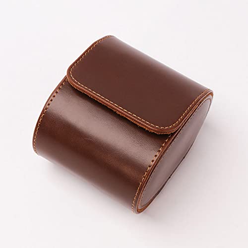 Watch Roll Travel Leather Case - Brown Single Watch Gift Box with Pillow for Men, Storage Organizer & Solid Dividers for Home Storage,Anniversary Birthday