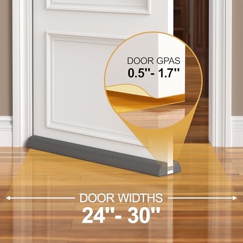 HADOR 30 Inch Door Draft Stopper, Fits 24-30" Doors, 0.5-1.7" Gaps, Gray | Double-Sided Under Door Gap Filler, Blocks Drafts, Dust, Light and Pet Hair, Easy Slide-On Fit, Machine Washable