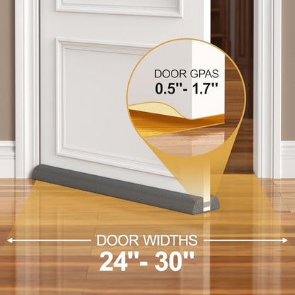 HADOR 30 Inch Door Draft Stopper, Fits 24-30" Doors, 0.5-1.7" Gaps, Gray | Double-Sided Under Door Gap Filler, Blocks Drafts, Dust, Light and Pet Hair, Easy Slide-On Fit, Machine Washable